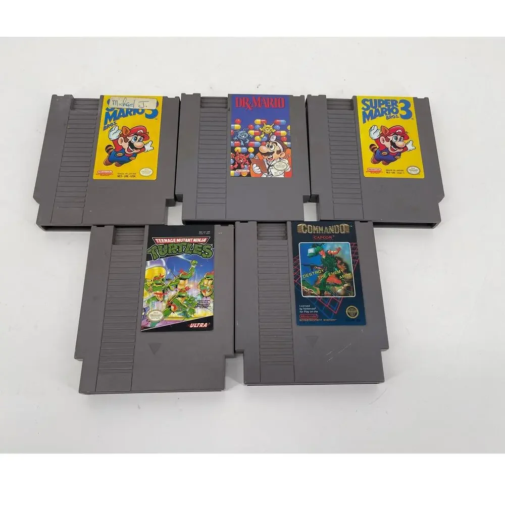 Lot of 5 Nintendo NES Games Super Mario Bros 1 & 3 Dr. Mario TMNT Commando